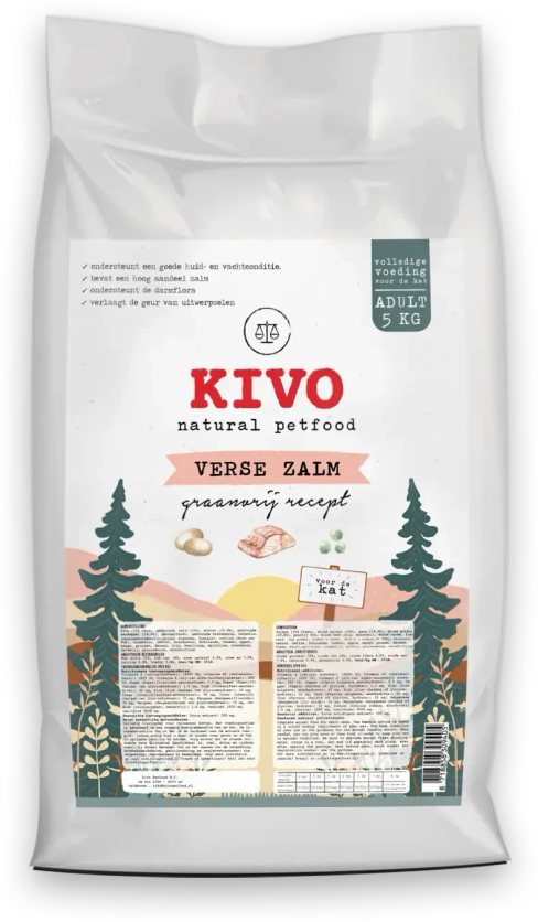 Een zak KIVO kattenbrokken Verse zalm graanvrij.